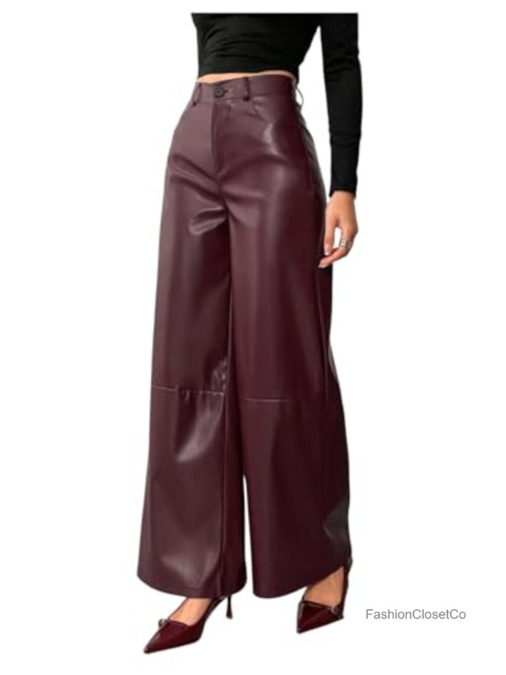 Faux Leather High Waist Wide Leg Pants